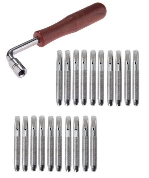 TUOREN Piano Tuning Kit Including 20pcs Tuning Pins for Piano Lyre Harp Harpsichord Dulcimer Zither and Other Stringed Instrument with L-shape Tuning Wrench Spanner