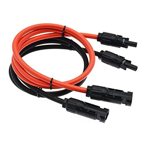 1 Pair Black + Red 10AWG(6mm) MC4 Solar Adaptor Cable Solar Panel Extension Cable Wire MC4 Connector Solar Extension Cable with MC4 Female and Male Connectors (3FT-2) 1 Pair Black + Red 10AWG(6mm) MC4 Solar Adaptor Cable Solar Panel Extension Cable Wire MC4 Connector Solar Extension Cable with MC4 Female and Male Connectors (3FT-2)