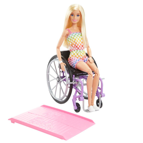 Barbie Doll with Wheelchair and Ramp, Kids Toys, Blonde, Barbie Fashionistas, Rainbow Romper, Clothes and Accessories Barbie Doll with Wheelchair and Ramp, Kids Toys, Blonde, Barbie Fashionistas, Rainbow Romper, Clothes and Accessories