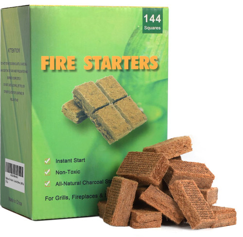 144 Square All-Natural Fire Starters,Charcoal Fire Starters for Fireplace,Campfire,BBQ,Grill Starter and Wood Stoves - Odorless,Quick Light and Clean-Burning Fire Starters 144 Square All-Natural Fire Starters,Charcoal Fire Starters for Fireplace,Campfire,BBQ,Grill Starter and Wood Stoves - Odorless,Quick Light and Clean-Burning Fire Starters