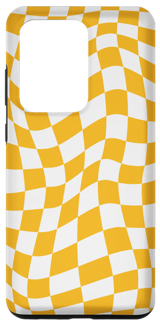 Galaxy S20 Ultra Swirl Checkered White And Yellow Vintage Checkerboard Case