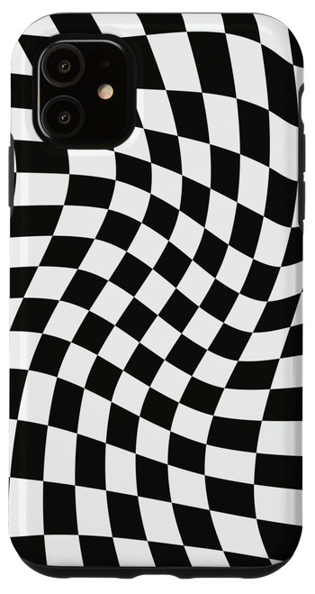 iPhone 11 Black and White Wavy Checkered Swirl Onyx Checkerboard Case