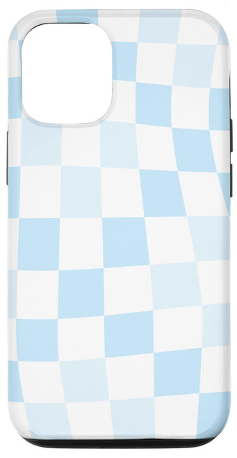 iPhone 14 Checkered Pastel Blue Swirl Checkerboard Preppy Aesthetic Case