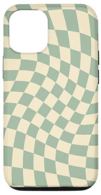 iPhone 14 Classic Wavy Green Checkered Retro Checkerboard Pattern Case