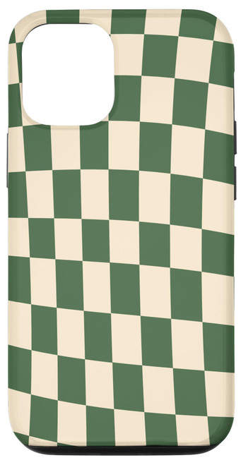 iPhone 14 Pro Swirl Checkered Sage Green Vintage Checkerboard Case