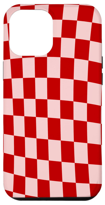 iPhone 15 Pro Max Classic Checkered Checker Checkerboard Wavy pink Red Case