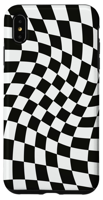 iPhone XS Max Black and White Wavy Checkered Swirl Onyx Checkerboard Case