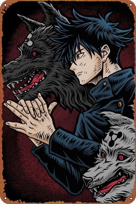 Megumi Fushiguro Jujutsu Comic Posters Tin Signs Retro Metal Movie Tins for Bar Pub Home Cafes Wall Decor, 8X12 Inch (20X30 CM)