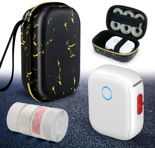 MARKLIFE Label Maker with Case - Mini Bluetooth Label Printer 4 Labels Portable Thermal Sticker Machine for Storage Barcode Office Home Labelmaker (White, 1 Printer+4 Tapes+Case)