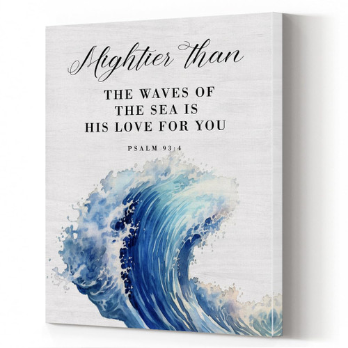 Inspirational Quotes Framed Canvas Wall Art Painting Poster Inspirational Prints Mightier Than the Waves Canvas Motivational Quotes Wall Decor For Christian Bedroom Office 12 X 15 Inch