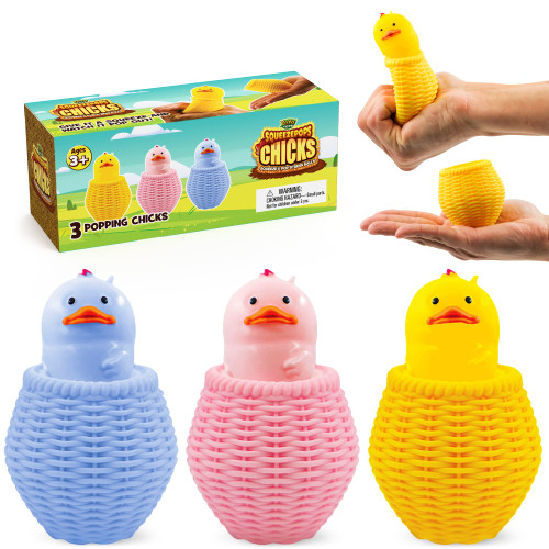 Yoya Toys Squeezepops Chick Squishy - Bird Squishy Fidget Toy, Popping Egg Chicken Plush - Pop Up Fidget Toy, Stress Relief Squishy Toy - Autism/ADHD Sensory Fidget - Set of 3 Chicken Nugget Squishy