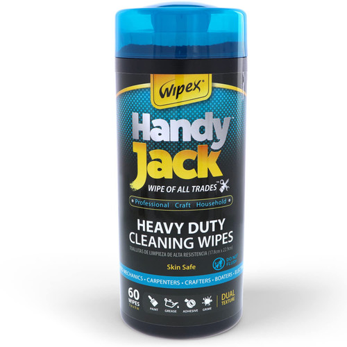 Wipex Handy Jack Heavy Duty Wipes, Dual Texture Cleaning Cloth, Use on Hands, Equipment, Tools, Garden, Automotive, Sneakers, Walls Easily Removes Paint, Adhesives, Oil, Grease, & Dirt, 60ct Canister Wipex Handy Jack Heavy Duty Wipes, Dual Texture Cleaning Cloth, Use on Hands, Equipment, Tools, Garden, Automotive, Sneakers, Walls Easily Removes Paint, Adhesives, Oil, Grease, & Dirt, 60ct Canister