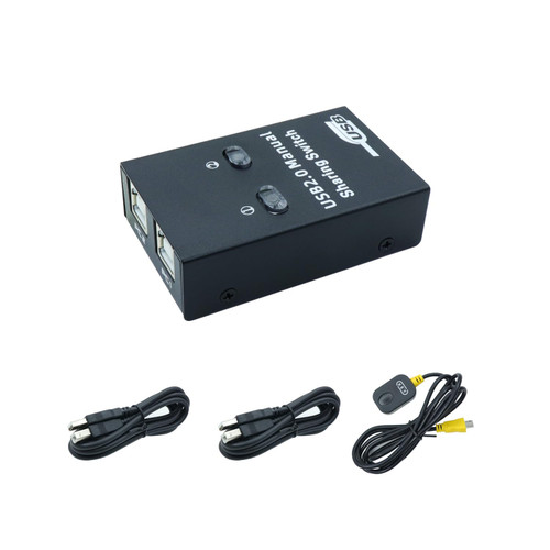 RIIEYOCA USB 2.0 Sharing KVM Switch USB 2.0 Peripheral Switching Adapter Box,2 Devices Shared 1 Printer Scanner USB Device Hub with 2 USB Printer Cables(1.5M) 1 Desktop Controller Cable(1.5M)