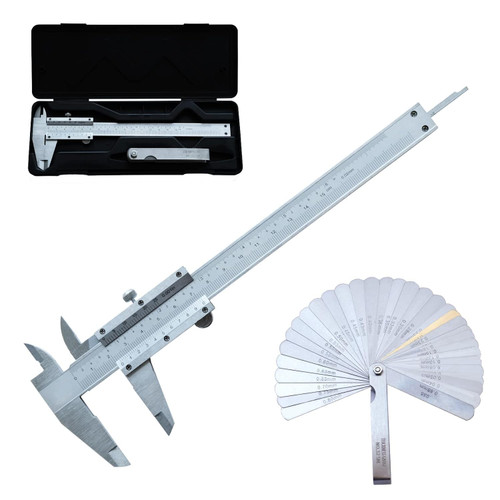 Vernier Caliper 6 Inch + Stainless Steel Feeler Gauge 32 Blade, 6" Stainless Steel Non Digital Caliper, 0-6Inch/0-150mm?0.02mm/0.001" High Precision Caliper