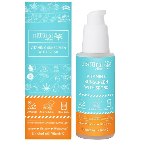 Natural Vibes Vitamin C Sunscreen SPF 50 - UVA/UVB rays, Blue Light & Pollution Protection 50 ml