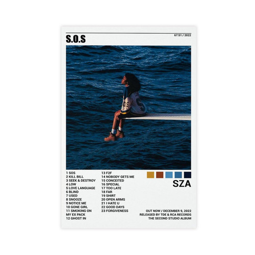 ACALIZFO SZA Poster SOS Poster SZA Tracklist Album Cover Poster Canvas Poster Wall Art Decor Print Picture Paintings for Living Room Bedroom Decoration Unframe-style-12x18inch(30x45cm)