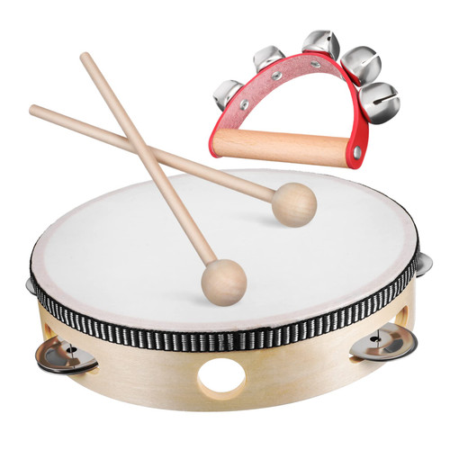 FUNOMOCYA Tambourine Marimba Drums for Kids Hand Drum with Mallet Jingle Sticks Baby Drum Dhol Drum Sticks Kids Small Drum Handheld Drum Child Wood + Polyester Resin + Metal Hand Crank