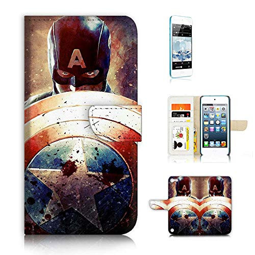 (for iPod Touch 5 6 / iTouch 5 6) Flip Wallet Case Cover & Screen Protector Bundle - A21714 Captain America