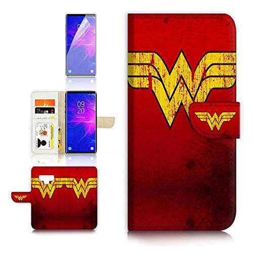 (for Samsung Note 9, Galaxy Note 9) Flip Wallet Case Cover & Screen Protector Bundle - A31205 Wonder Woman