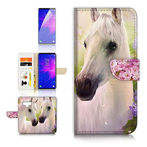 (for Samsung Note 9, Galaxy Note 9) Flip Wallet Case Cover & Screen Protector Bundle - A31206 White Horse