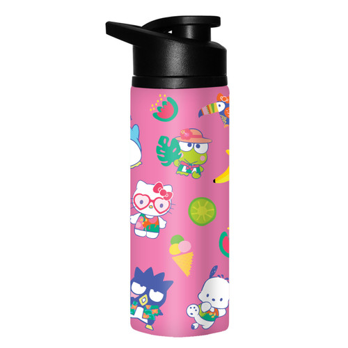 Silver Buffalo Sanrio Hello Kitty and Friends Tropical Featuring Keroppi, Tuxedo Sam, Badz-Maru, and Pochacco Stainless Water Bottle 25 Ounces