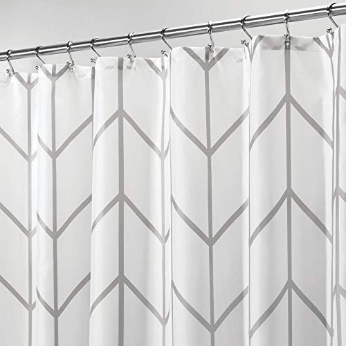 mDesign Decorative Chevron Zig-Zag Print - Easy Care Fabric Shower Curtain with Reinforced Buttonholes, for Bathroom Showers, Stalls and Bathtubs, Machine Washable - 72" x 72" - Gray/White