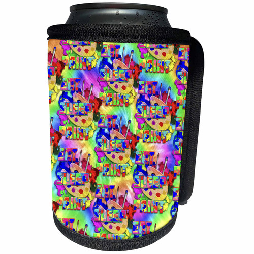3dRose Tie dye Eat Sleep Paint pattern with art palette and... - Can Cooler Bottle Wrap (cc_353419_1)