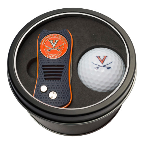Team Golf NCAA Virginia Cavaliers Tin Golf Ball Gift Set with Retractable Divot Tool and Double-Sided Magnetic Ball Marker & Golf Ball, Patented Single Prong Design, Less Damage to Greens