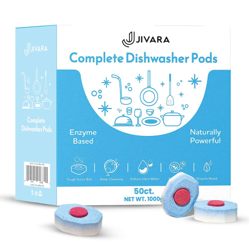 Jivara's Complete Dishwasher Pod Detergent | Sparkling Shiny Dishes | Dishwasher Detergent Pods- Powerball, Dishwasher Tabs | Dishwasher Cleaner - Spotless Dishes, Fresh Scent, Hidden Grease & Grime