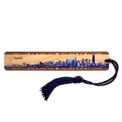 Seattle Washington City Skyline Color Wooden Bookmark with Tassel - Made in USA - Also Available Personalized