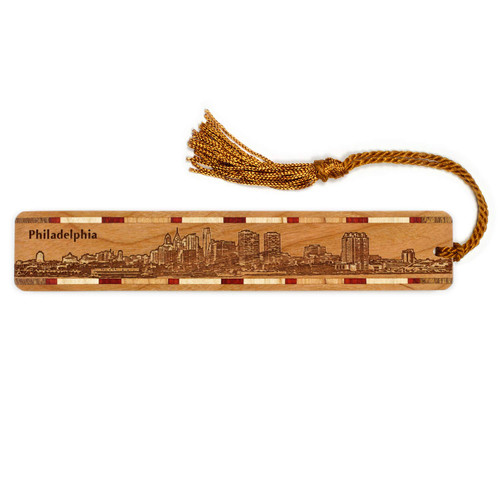 Philadelphia Pennsylvania City Skyline Engraved Wooden Bookmark - Made in USA - Also Available Personalized