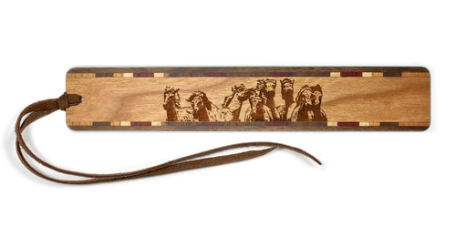 Wild Horses Mustang Stallion Engraved Wooden Bookmark with Suede Tassel - Also Available with Personalization