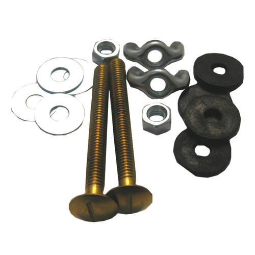 LASCO 04-3671 Toilet Tank to Bowl Solid Brass Bolts 5/16-Inch by 3-Inch with Rubber and Metal Round Washers and Wing and Hex Nuts