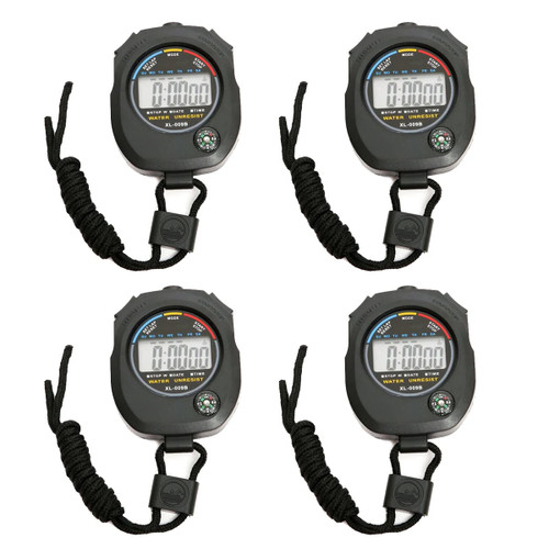 4 Pack Digital LCD Stopwatch Timer, Electronic Sport Stopwatch Timer, Large Display with Date Time and Alarm Function,Suitable for Sports Coaches Fitness Coaches and Referees