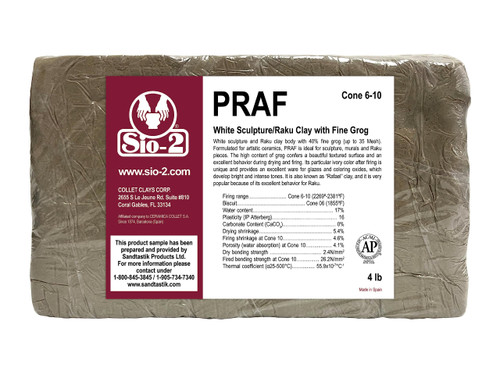 SIO-2 PRAF White Sculpture/Raku High Fire Pottery Clay, 4.0 lb (1.8 kg) | Kiln-Fired Clay for Wheel-Throwing, Handbuilding & Modelling - Ready-to-Use