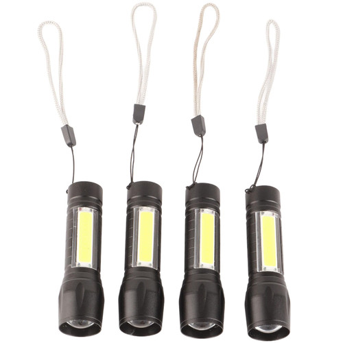 Strong Light Flashlight, Easy Zooming LED Retractable Flashlight 4Pcs Aluminium Alloy USB Charging COB Side Light for Camping