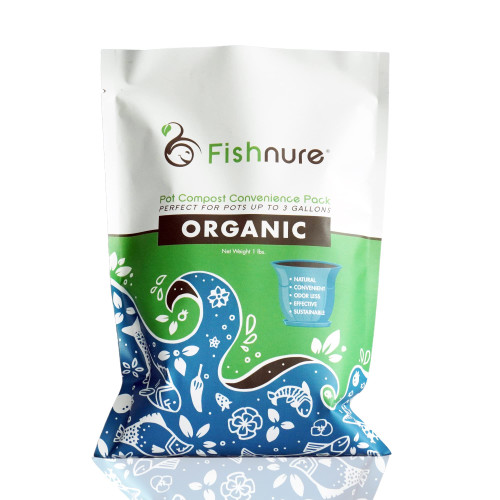Fishnure 1 Pound Convenience Pack - 1 Pot 1 Bag - Odorless Organic Humus Compost Fish Manure Fertilizer - OMRI Listed - for Potted Plants, Indoor Plants, and Flowers (1 Pack)