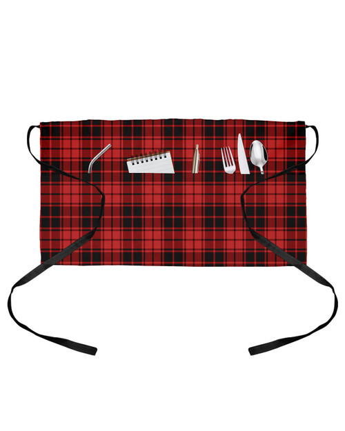 Red and Black Checkered Christmas Server Aprons with 3 Pockets, Xmas Red Black Plaid Waist Aprons for Women Men, Waitress Waiter Half Apron for Kitchen Chef Cooking