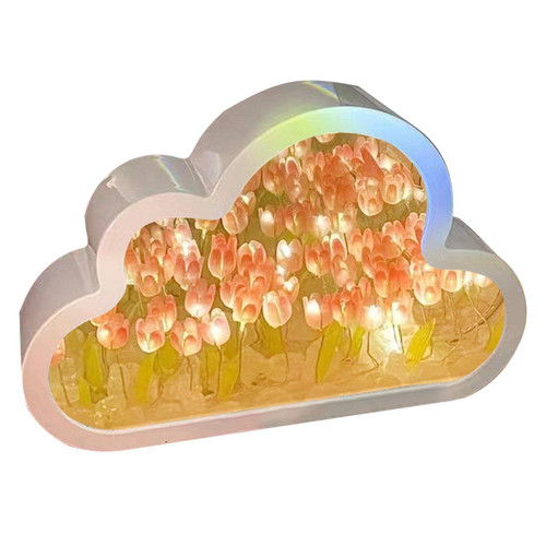 Cloud Tulip Lamp Handmade DIY Cloud Tulip Mirror Night Light Tulip Cloud Led Mirror Lamp Cute Flower Light LED Tulip Table Lamp LED Living Room Bedside Desktop Ornaments