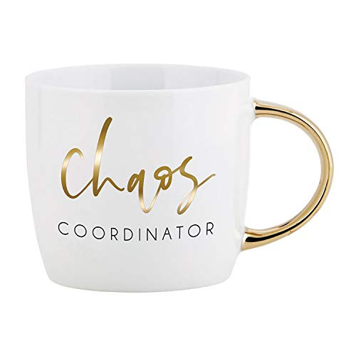 SB Design Studio F2728 Lili + Delilah Gold Handled Stoneware Coffee Cup/Mug, 14-Ounces, Chaos Coordinator