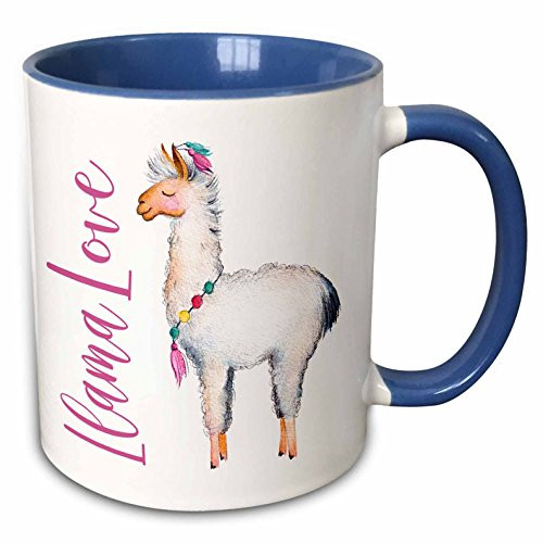 3dRose 254946_6 Cute Watercolor Words Llama Love Mug, 11 oz