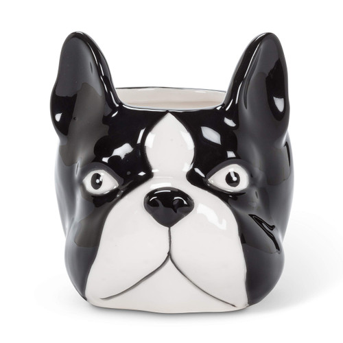 Abbott Collection 27-MINIKIN-068-LG Large Dog Head Planter, Black/White