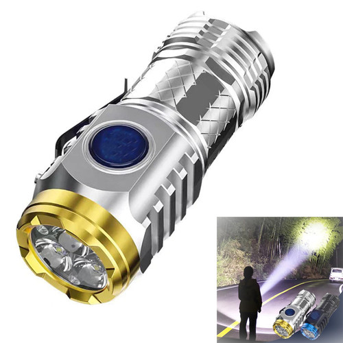 PUCHEN Three-Eyed Monster Mini Flashlight, Three-Eyed Monster Mini Flash Super Power Flashlight, Rechargeable LED Flashlights High Lumens, Strong Light Portable Rechargeable Flashlight (Silver)