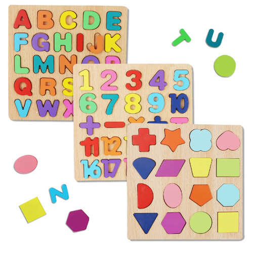 Wooden Puzzles for Toddlers, Wooden ABC Alphabet Number Shape Puzzles Toddler Learning Puzzle Toys for Kids 1-3 Years Old Boys & Girls, 3 in 1 Montessori Early Education Puzzle for Toddlers Wooden Puzzles for Toddlers, Wooden ABC Alphabet Number Shape Puzzles Toddler Learning Puzzle Toys for Kids 1-3 Years Old Boys & Girls, 3 in 1 Montessori Early Education Puzzle for Toddlers