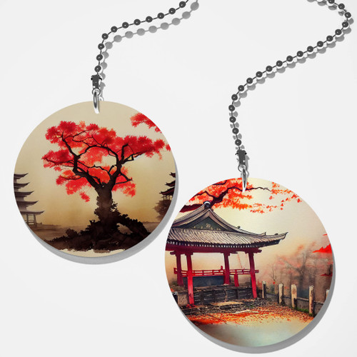 Gotham Decor Set of 2 Coordinating Japanese Maple Pagoda Fan/Light Pull Set/Asian Fan Pull