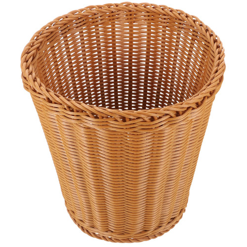 Amosfun Rattan Waste Basket Wicker Trash Can Waste Woven Basket Boho Woven Trash Can Wastepaper Bin Woven Storage Basket Garbage Container for Bathrooms Kitchen