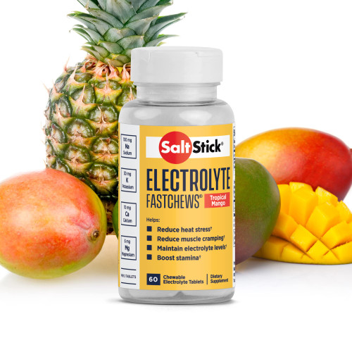 SaltStick FastChews Chewable Electrolyte Tablets | 60 Tropical Mango Electrolyte Chews | Salt Tablets for Runners, Sports Nutrition Supplements for Hydration, Running Chews | 60 Chewable Tablets