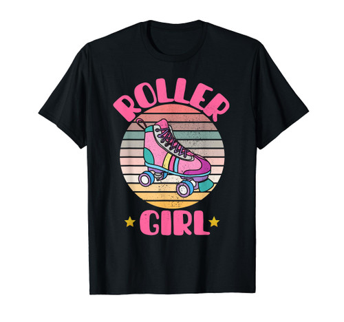 Retro Rollerskates Funny 80's Roller Disco Skating Girl Cool T-Shirt