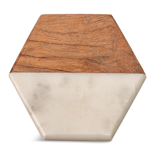 India Handicrafts 20540 Octagon Marble Stone Brown and White 4 x 4 Inch Wood Drink Coaster