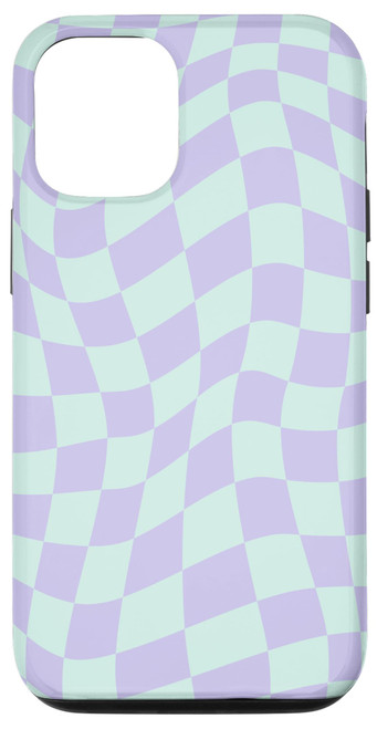 iPhone 12/12 Pro Swirl Checkered Lilac And Mint Vintage Checkerboard Case
